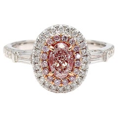 GIA Certified 1.16 Carat Pink Diamond Oval Cut Double Halo Ring 18K White Gold