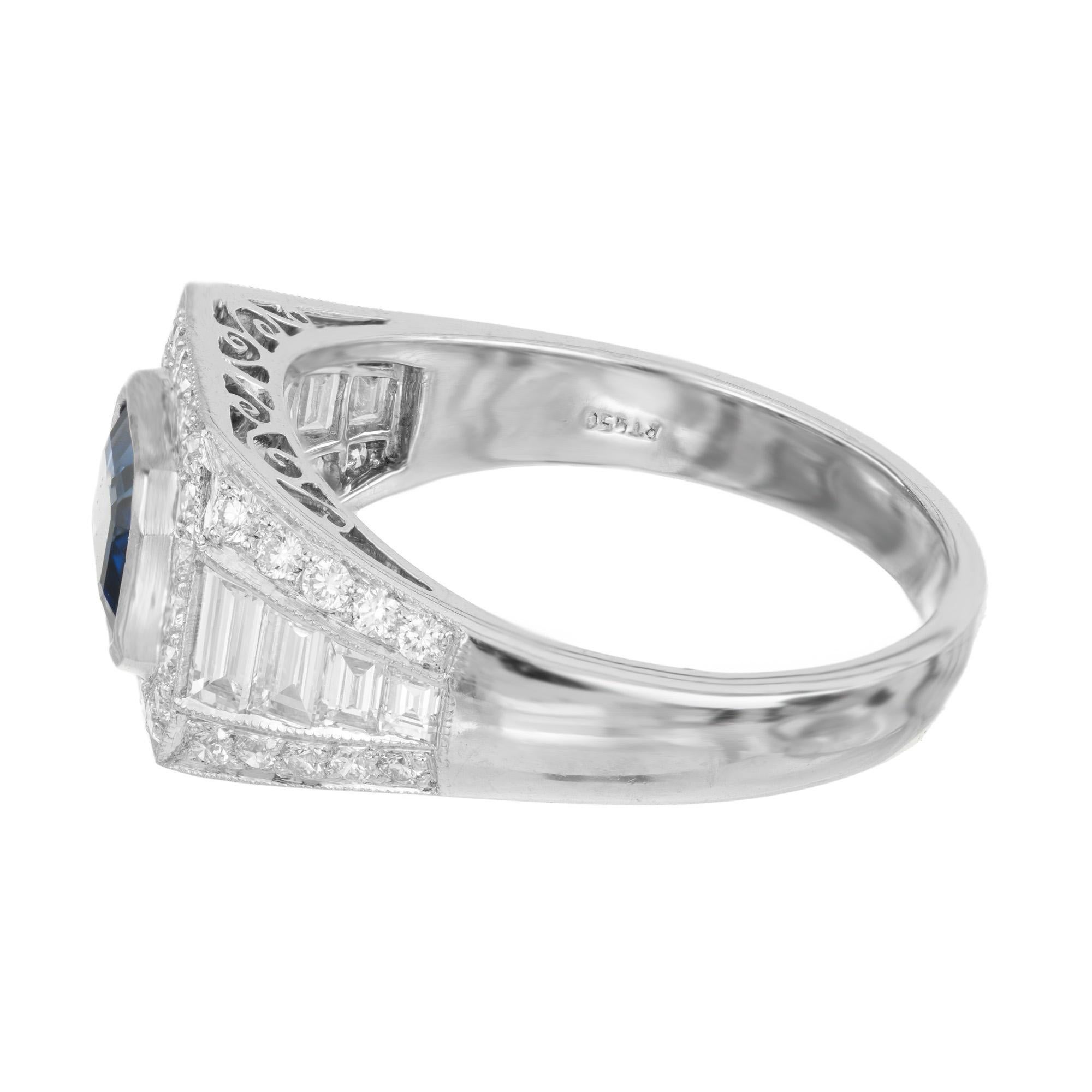 De las mujeres Anillo de compromiso Art Decó de platino con halo de diamantes y zafiro de 1,16 quilates certificado por GIA en venta