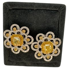 GIA Certified 1.16 Cts. Fancy Intense Yellow Diamond Earrings in 18k White Gold