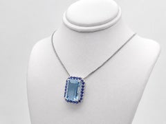 GIA Certified 11.60 CT Aquamarine Sapphire 14K White Gold Pendant Necklace