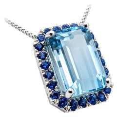 GIA Certified 11.60 CT Aquamarine Sapphire 14K White Gold Pendant Necklace