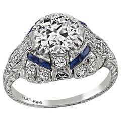 Anello di fidanzamento Art Deco con diamante e zaffiro certificato GIA da 1,16 carati