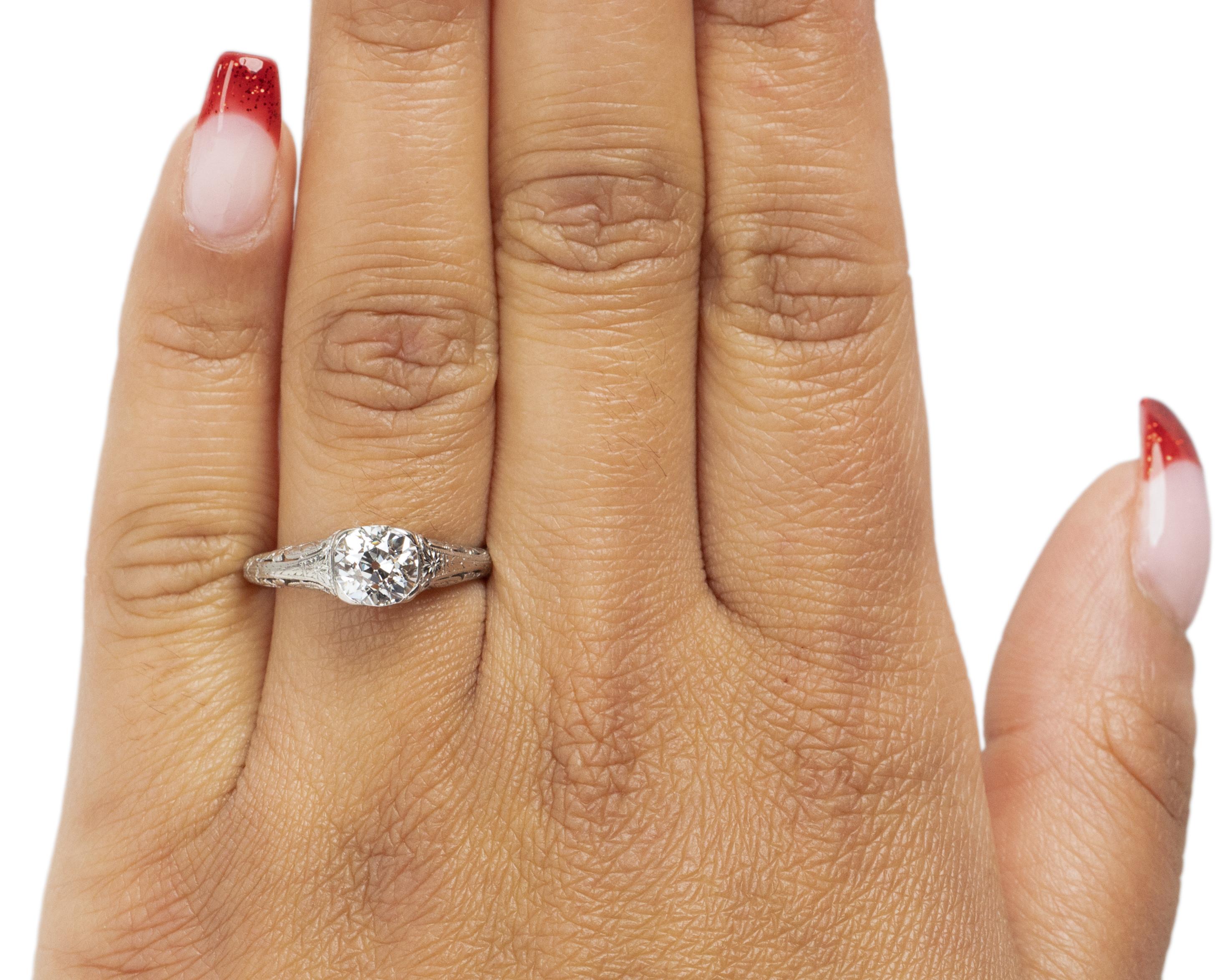 Anello di fidanzamento in platino con diamante Art Deco certificato GIA da 1.17 carati In condizioni buone in vendita a Hicksville, NY