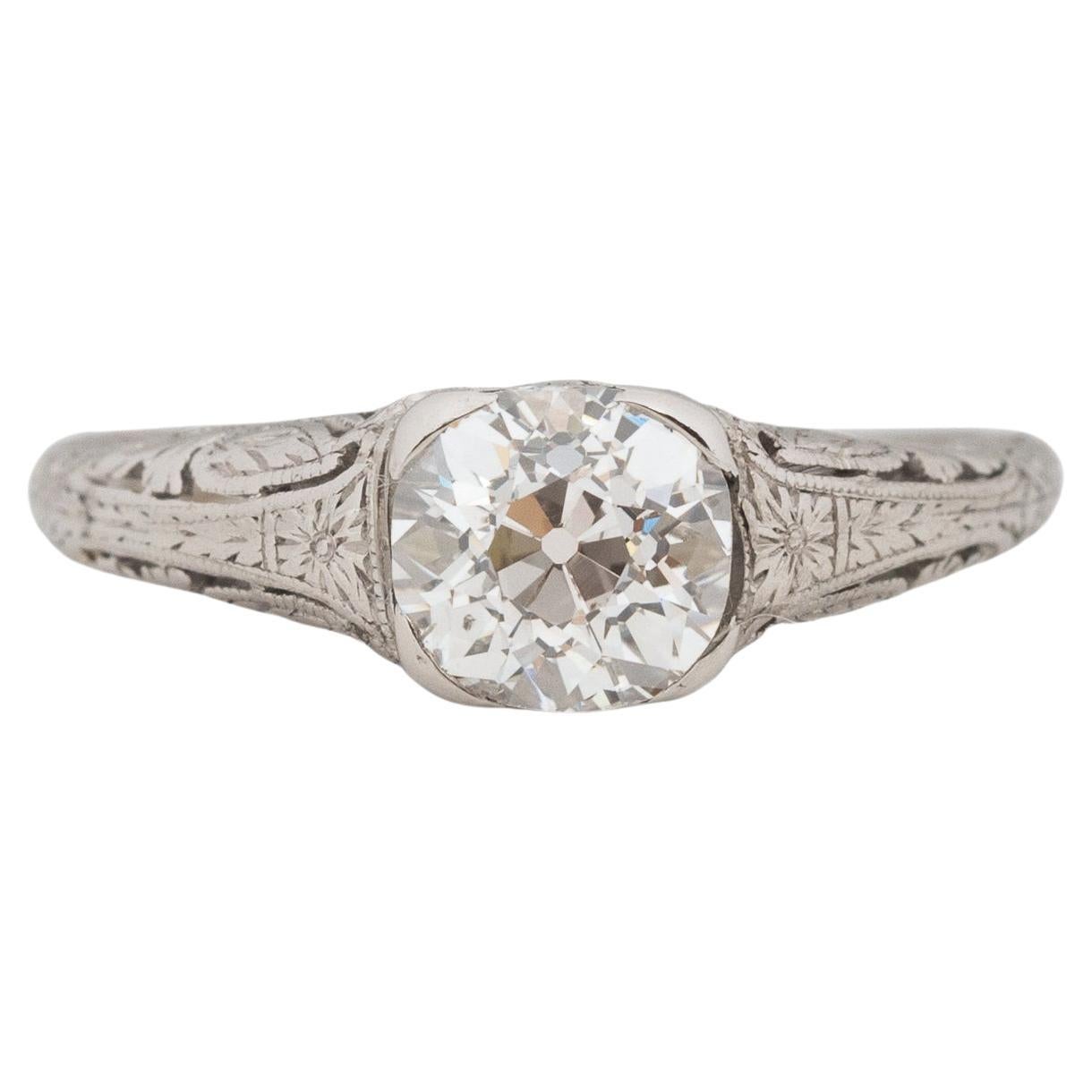 GIA Certified 1.17 Carat Art Deco Diamond Platinum Engagement Ring For Sale
