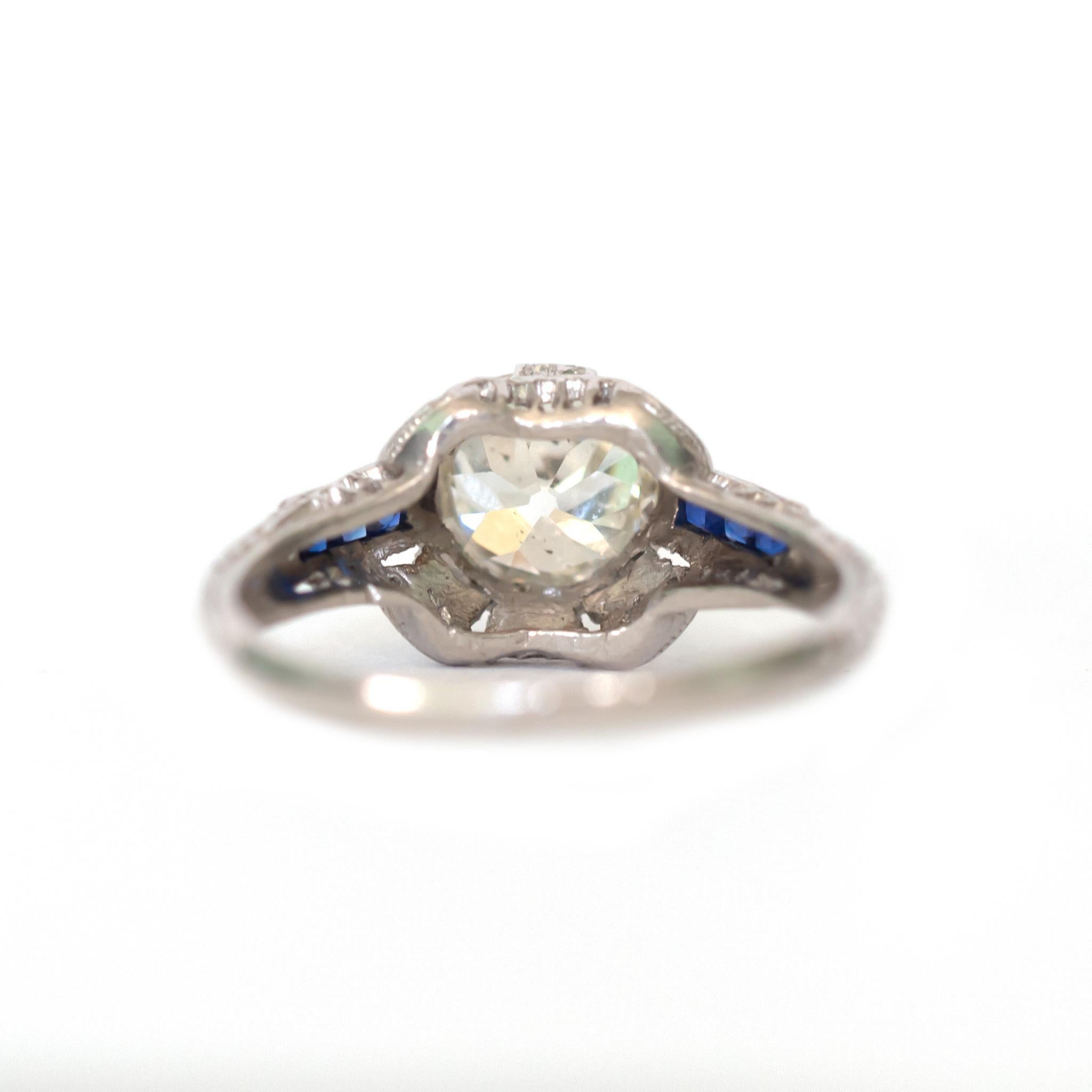 Antique Cushion Cut GIA Certified 1.17 Carat Diamond Platinum Engagement Ring For Sale