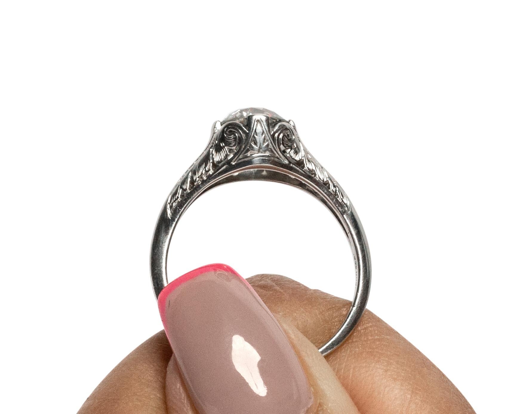 Old European Cut GIA Certified 1.17 Carat Diamond Platinum Engagement Ring For Sale
