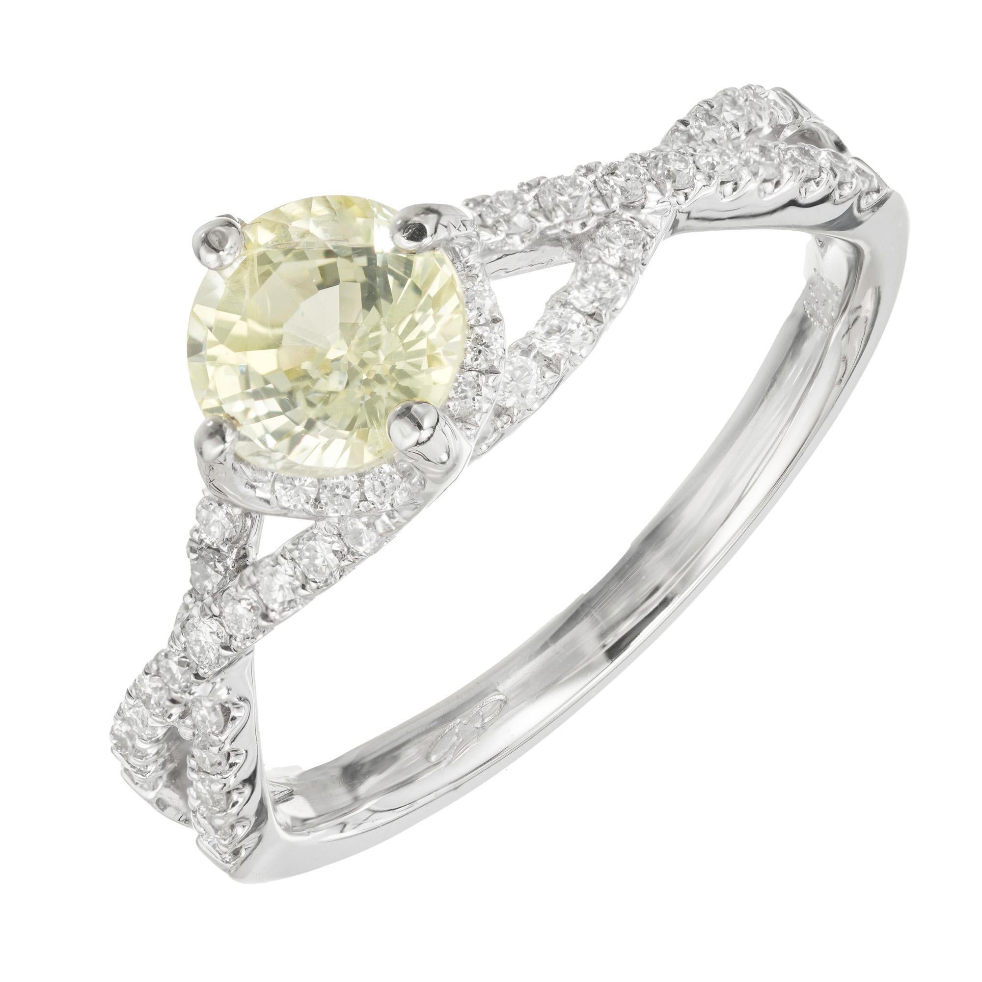 Gia Certified 1.17 Carat Light Yellow Sapphire Diamond Gold Engagement Ring For Sale