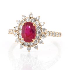 GIA Certified 1.17 Carat Natural Unheated Ruby and Diamond Ring Set in 18k Gold