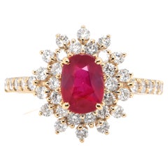 GIA Certified 1.17 Carat Natural Unheated Ruby and Diamond Ring Set in 18k Gold