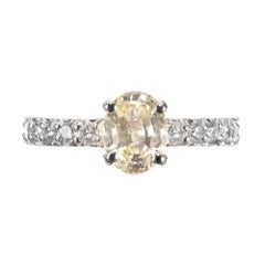 GIA Certified 1.17 Carat Oval Yellow Sapphire Diamond Platinum Engagement Ring