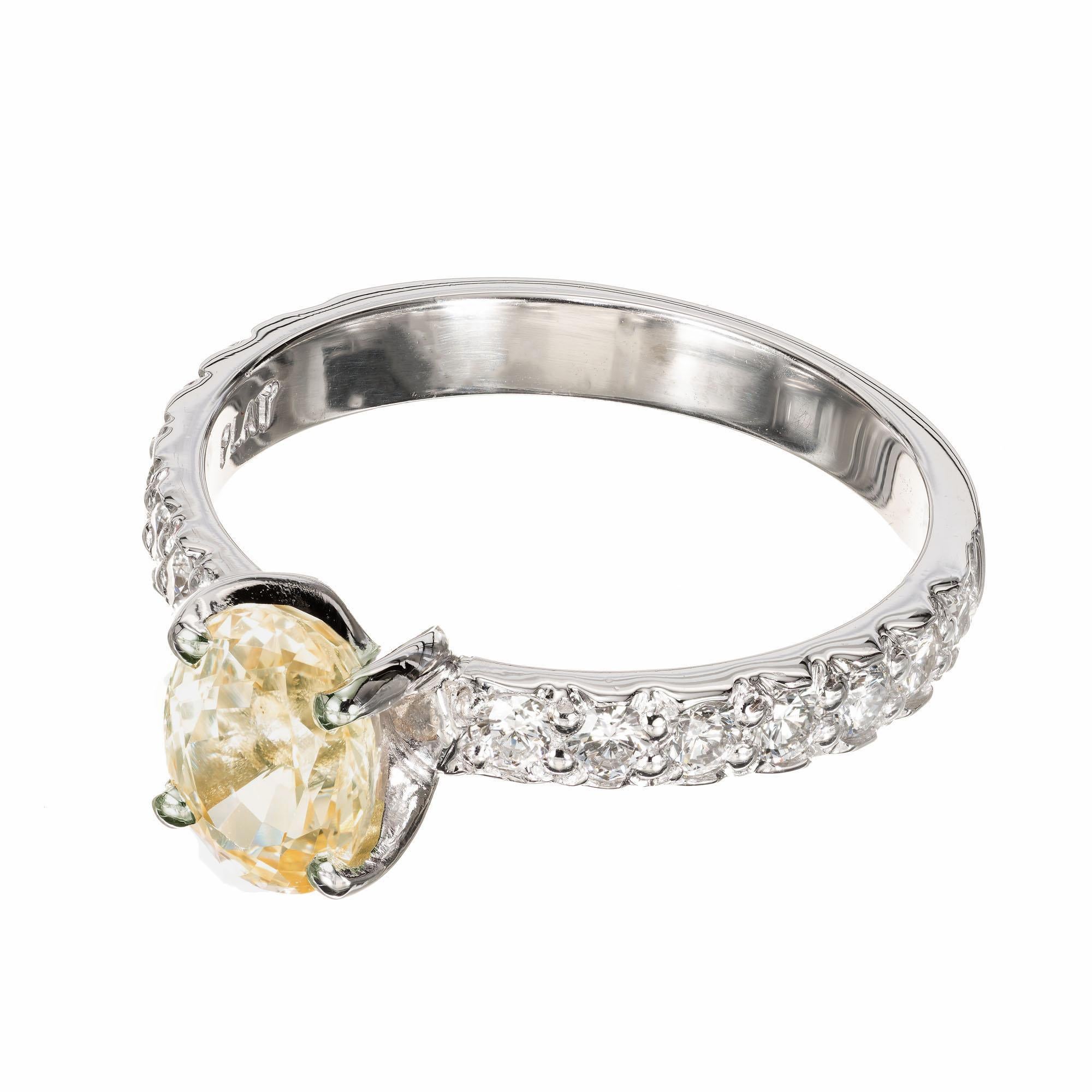 Platin-Verlobungsring, GIA-zertifizierter 1,17 Karat ovaler gelber Saphir Diamant im Angebot 2