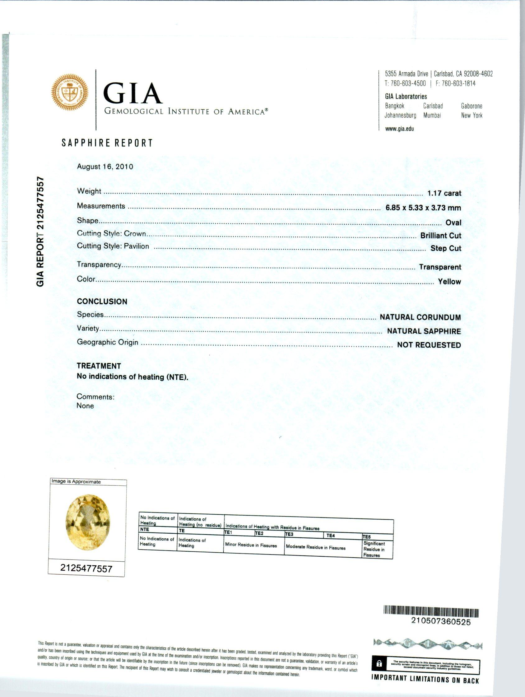 GIA Certified 1.17 Carat Oval Yellow Sapphire Diamond Platinum Engagement Ring For Sale 3