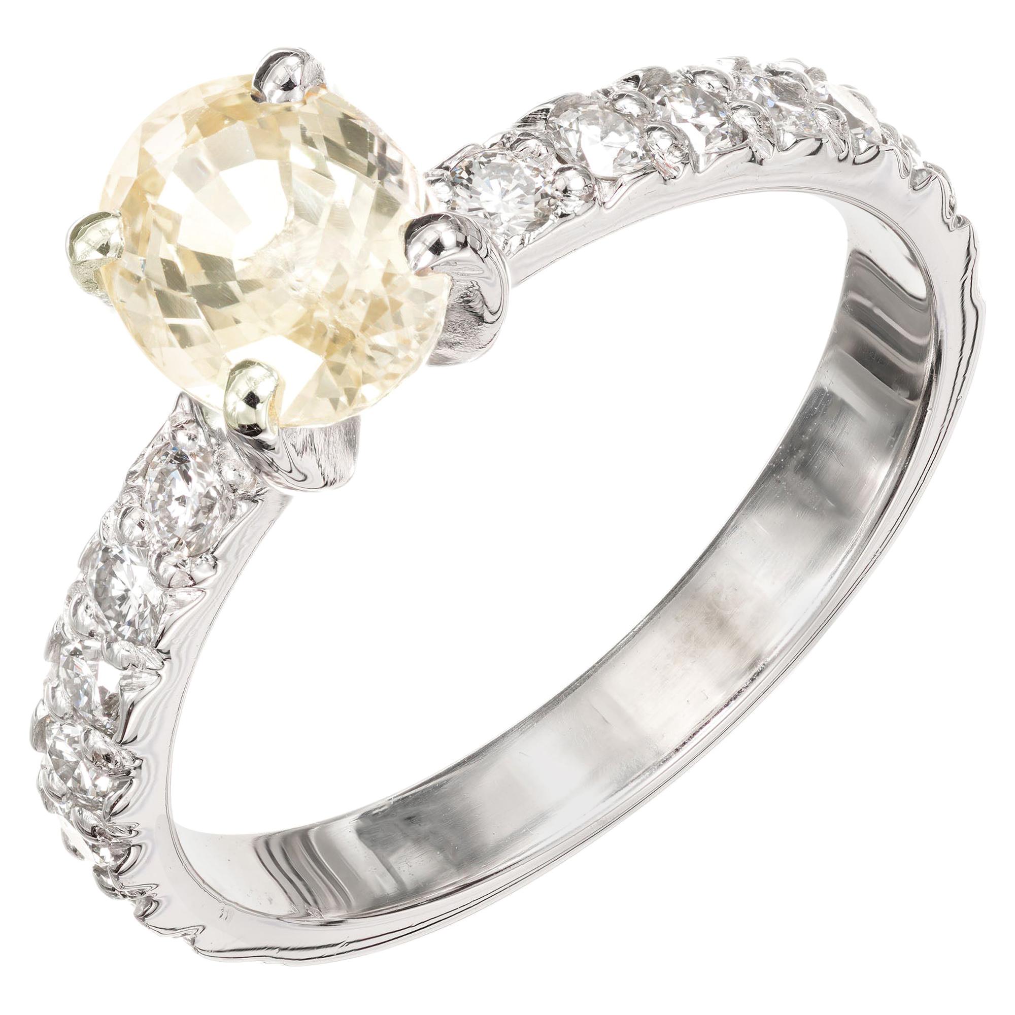 GIA Certified 1.17 Carat Oval Yellow Sapphire Diamond Platinum Engagement Ring
