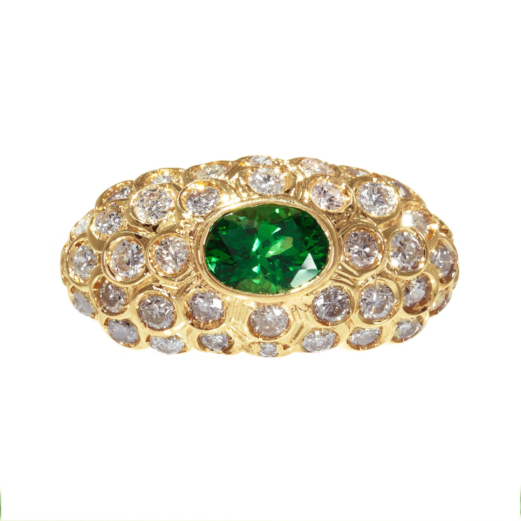 Oval Cut GIA Certified 1.17 Carat Tsavorite Garnet Diamond Cluster Cocktail Ring For Sale