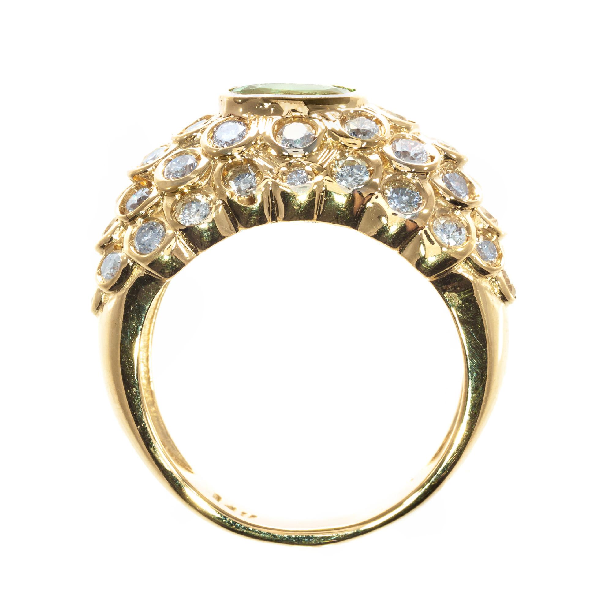 GIA Certified 1.17 Carat Tsavorite Garnet Diamond Cluster Cocktail Ring For Sale 3