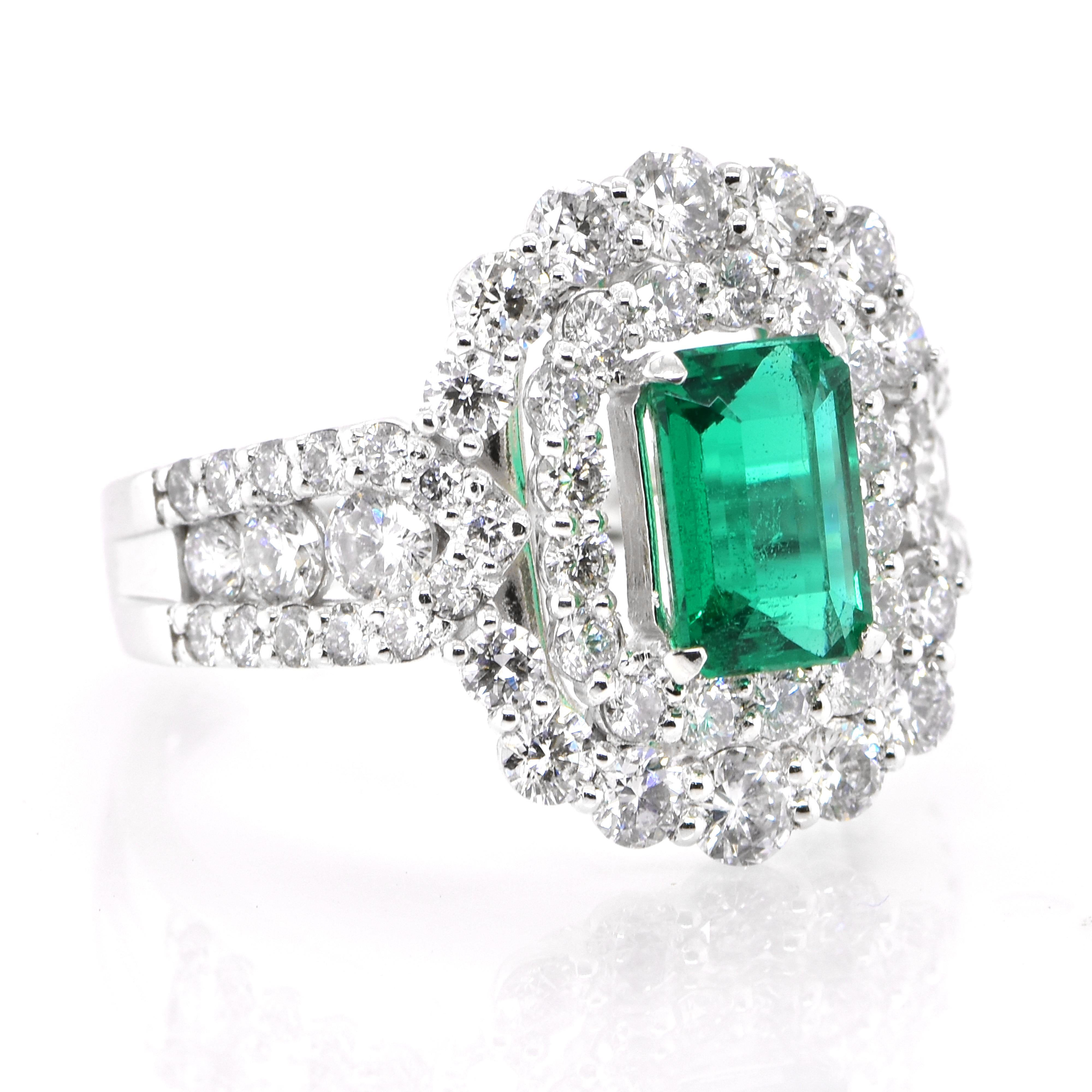 Modern GIA Certified 1.17 Carat, Untreated (No Oil), Zambian Emerald and Diamond Ring For Sale