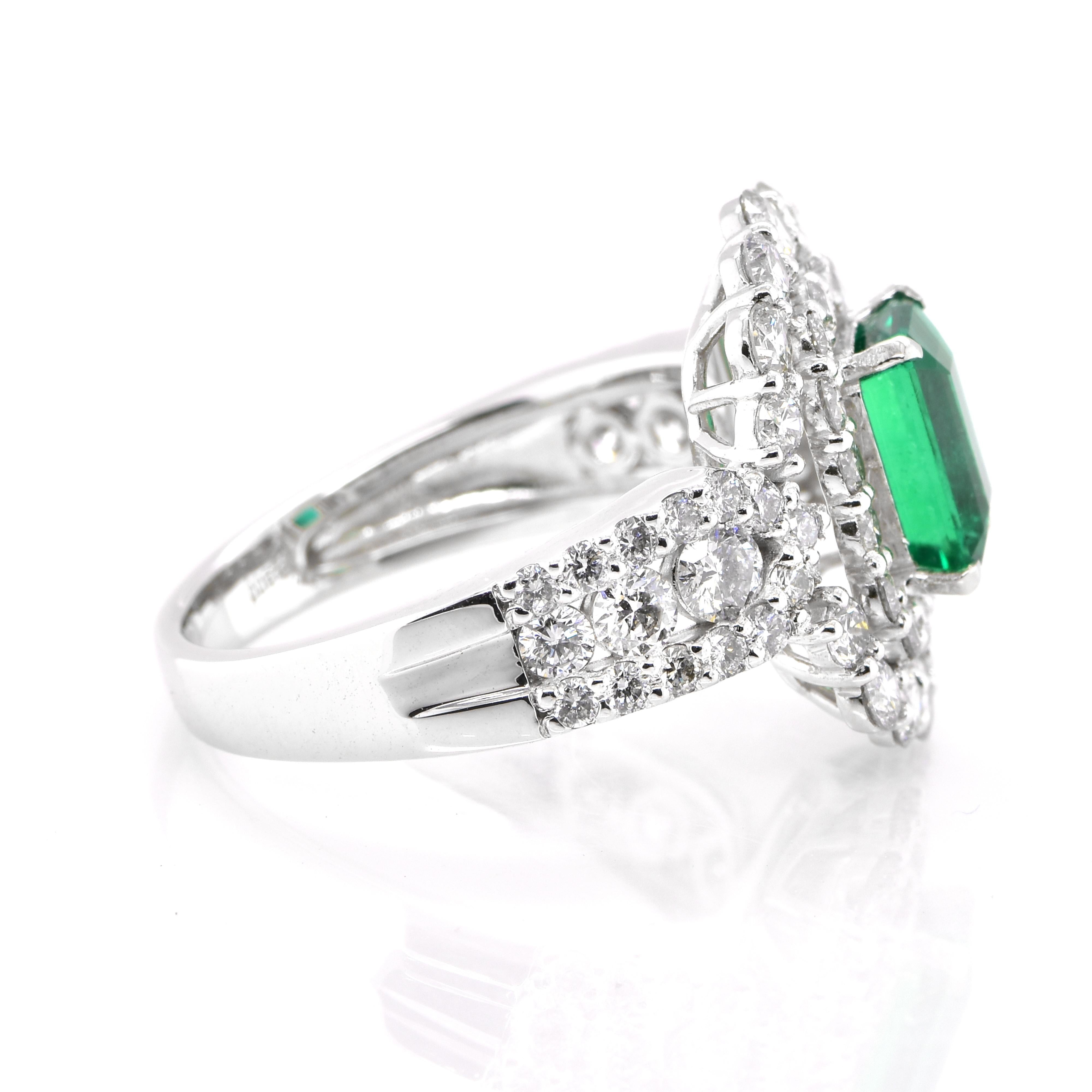 GIA Certified 1.17 Carat, Untreated (No Oil), Zambian Emerald and Diamond Ring In New Condition For Sale In Tokyo, JP
