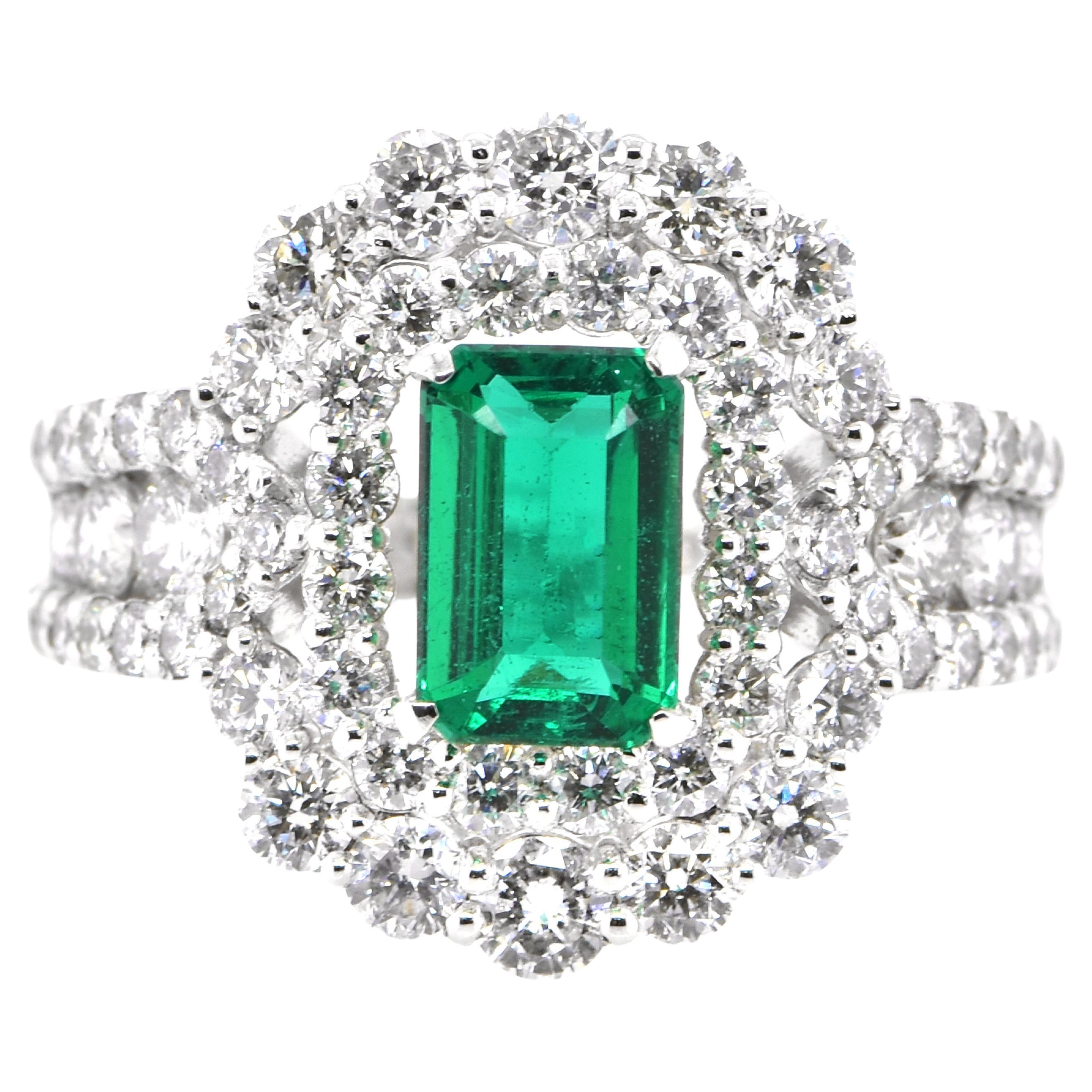 GIA Certified 1.17 Carat, Untreated (No Oil), Zambian Emerald and Diamond Ring For Sale