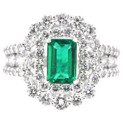 GIA Certified 1.17 Carat, Untreated (No Oil), Zambian Emerald and Diamond Ring