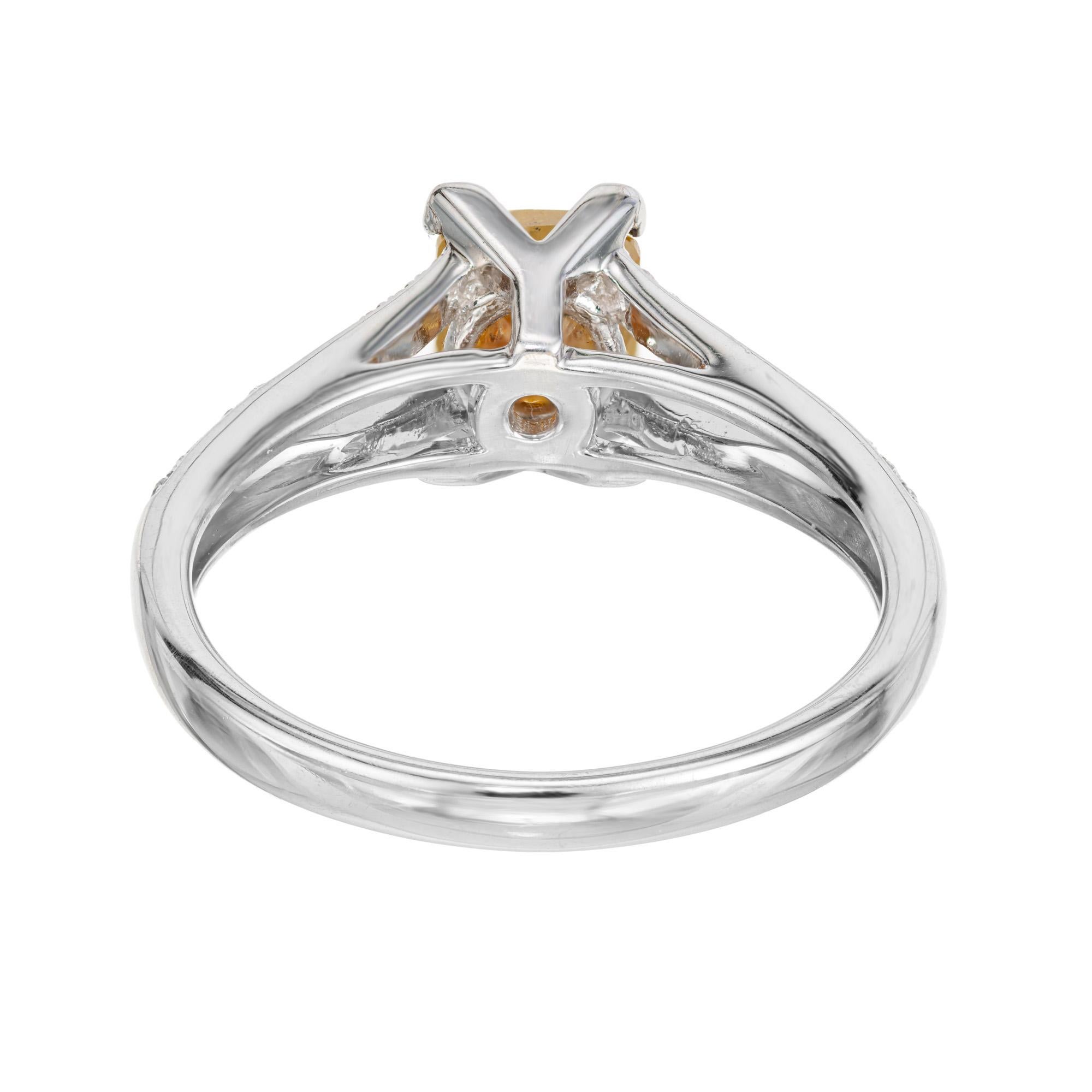 GIA Certified 1.17 Carat Yellow Square Diamond White Gold Engagement Ring For Sale 3