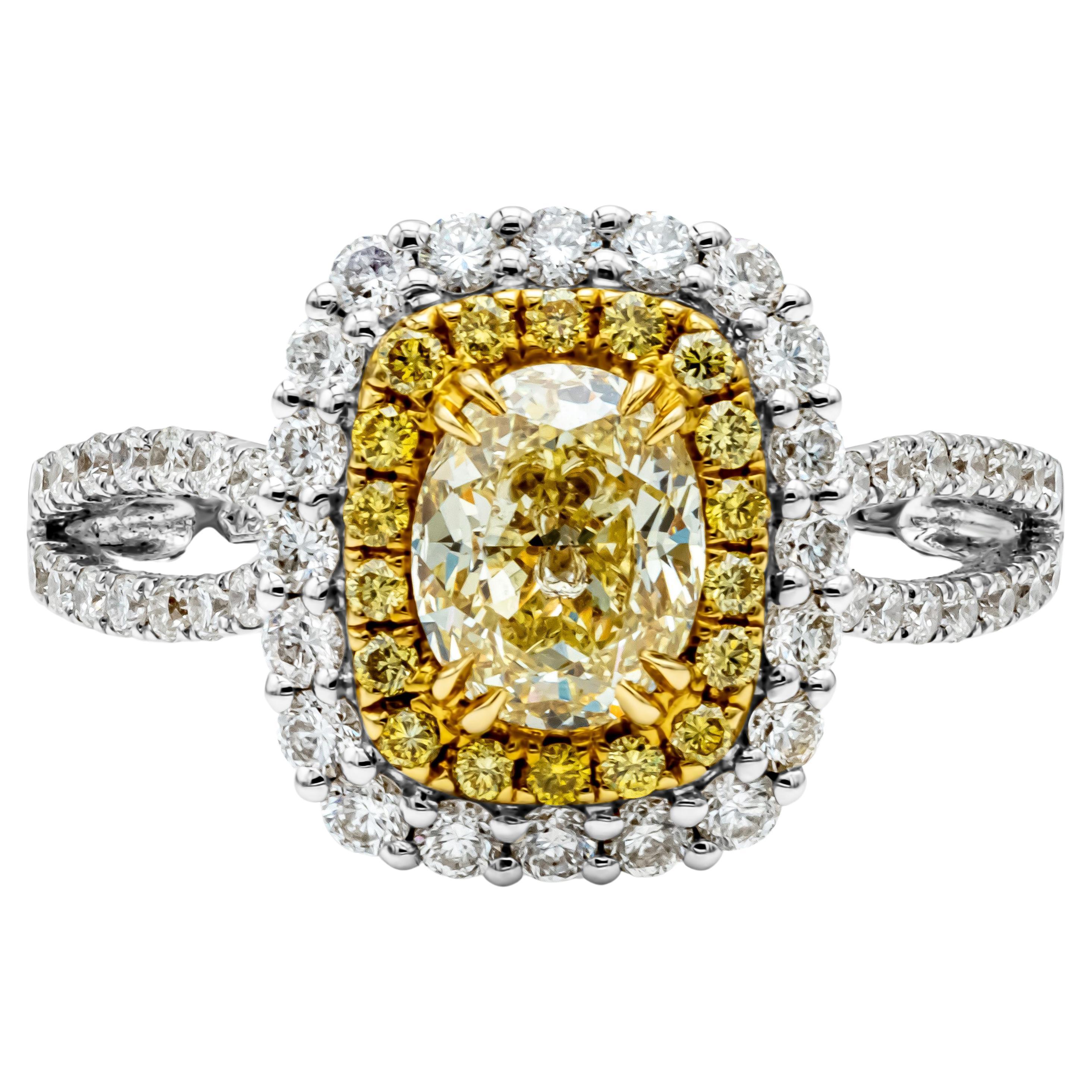 GIA Certified 1.17 Carats Oval Cut Fancy Light Yellow Diamond Engagement Ring For Sale