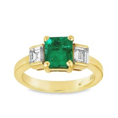 GIA Certified 1.17 Ct Emerald Cut Emerald & Diamond Three-Stone Engagement Ring