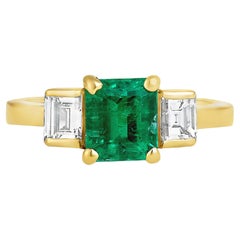 GIA Certified 1.17 Ct Emerald Cut Emerald & Diamond Three-Stone Engagement Ring