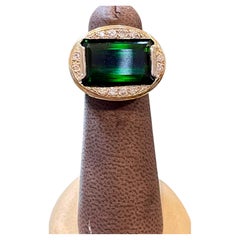 GIA Certified 11.72 Ct Green Tourmaline & Diamond Cocktail Ring 14K Yellow Gold
