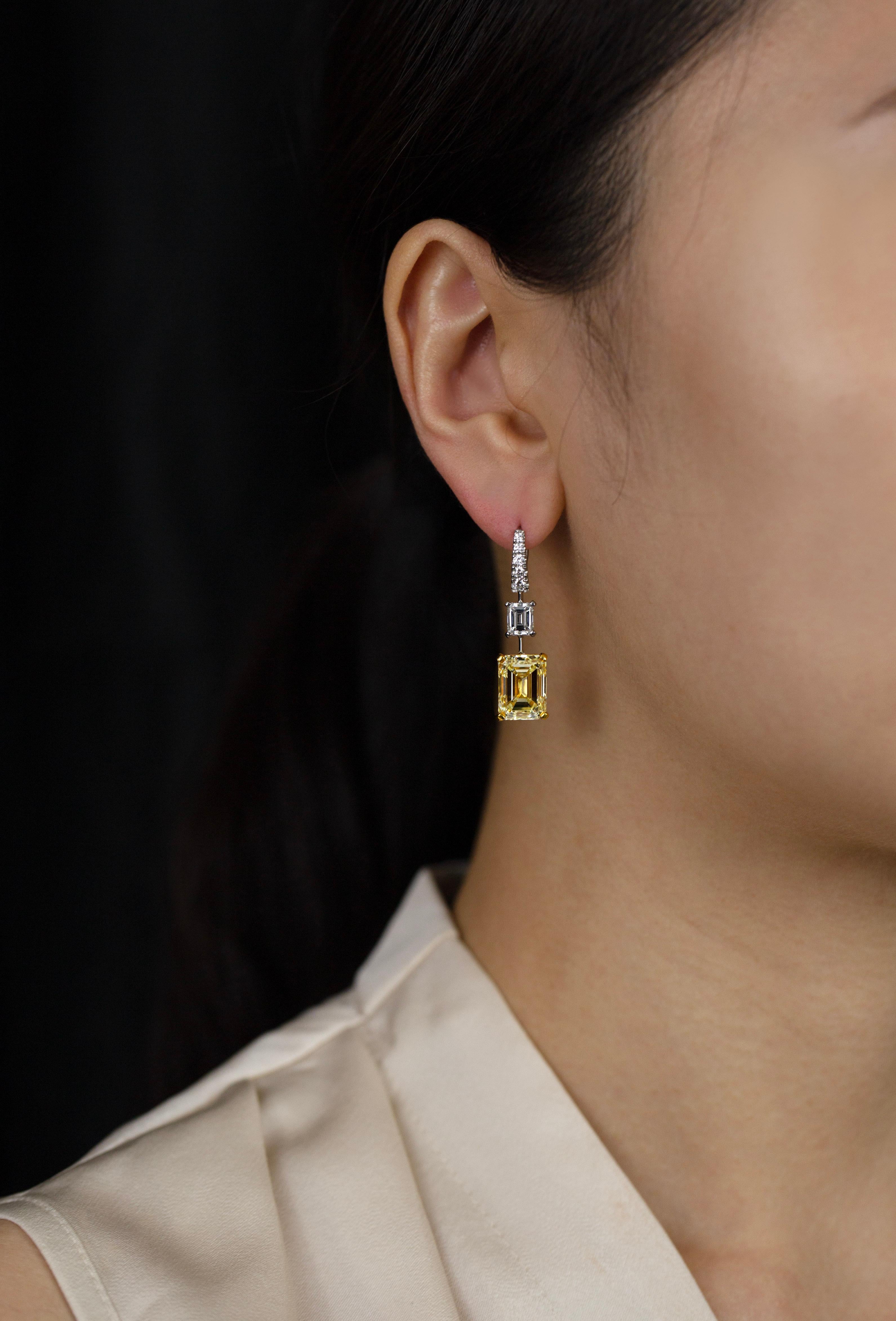11,73 Karat Smaragdschliff Fancy Hellgelbe und weiße Diamant-Ohrringe im Zustand „Neu“ im Angebot in New York, NY