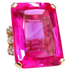 GIA Certified 117.45 Carat Lab Hot Pink Sapphire Diamonds Ring 14 Karat