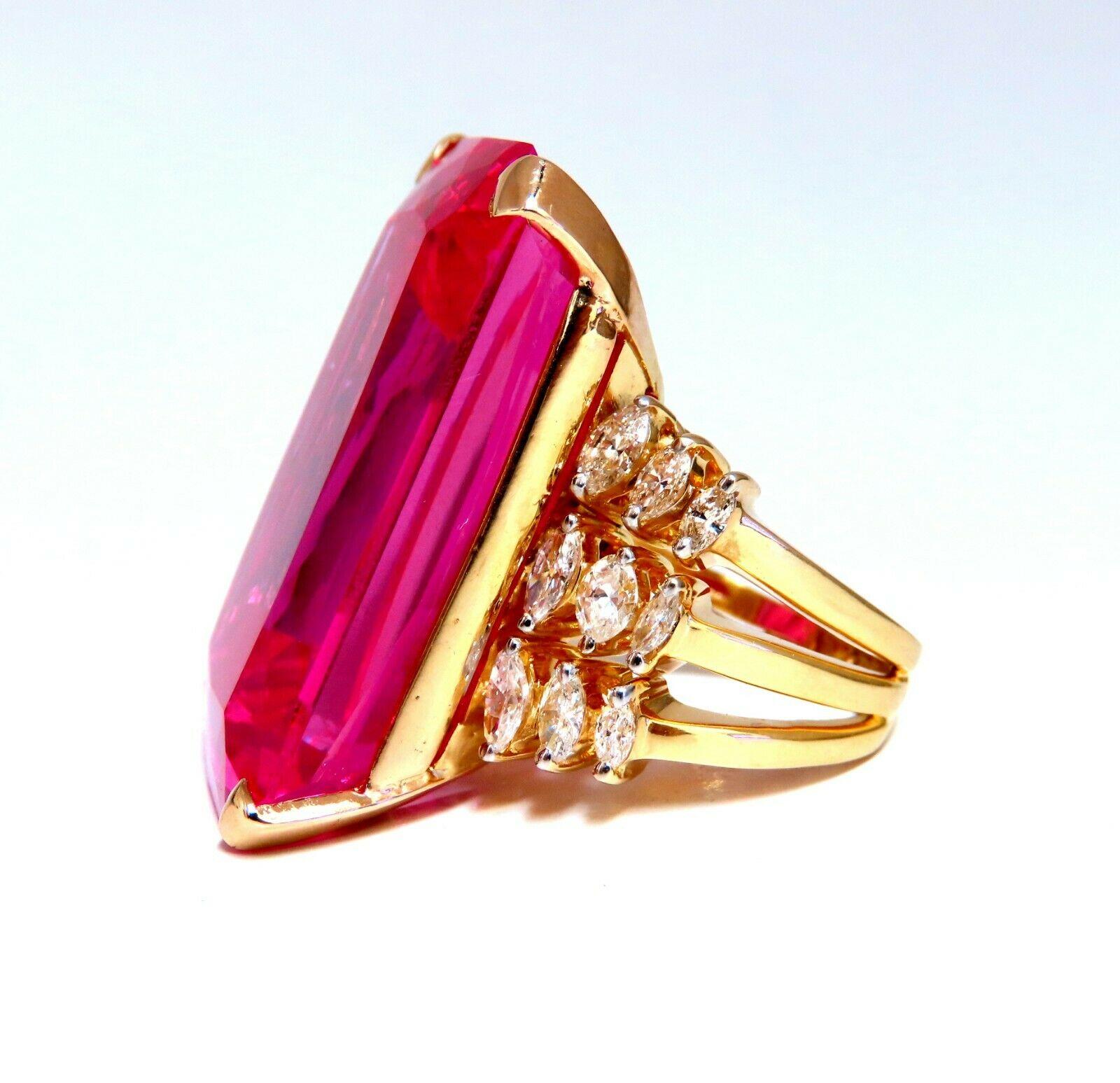 Emerald Cut GIA Certified 117.45 Carat Lab Hot Pink Sapphire Diamonds Ring 14 Karat