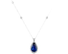 GIA certified 11.75 Carat Pear shape Sapphire and Diamond pendant