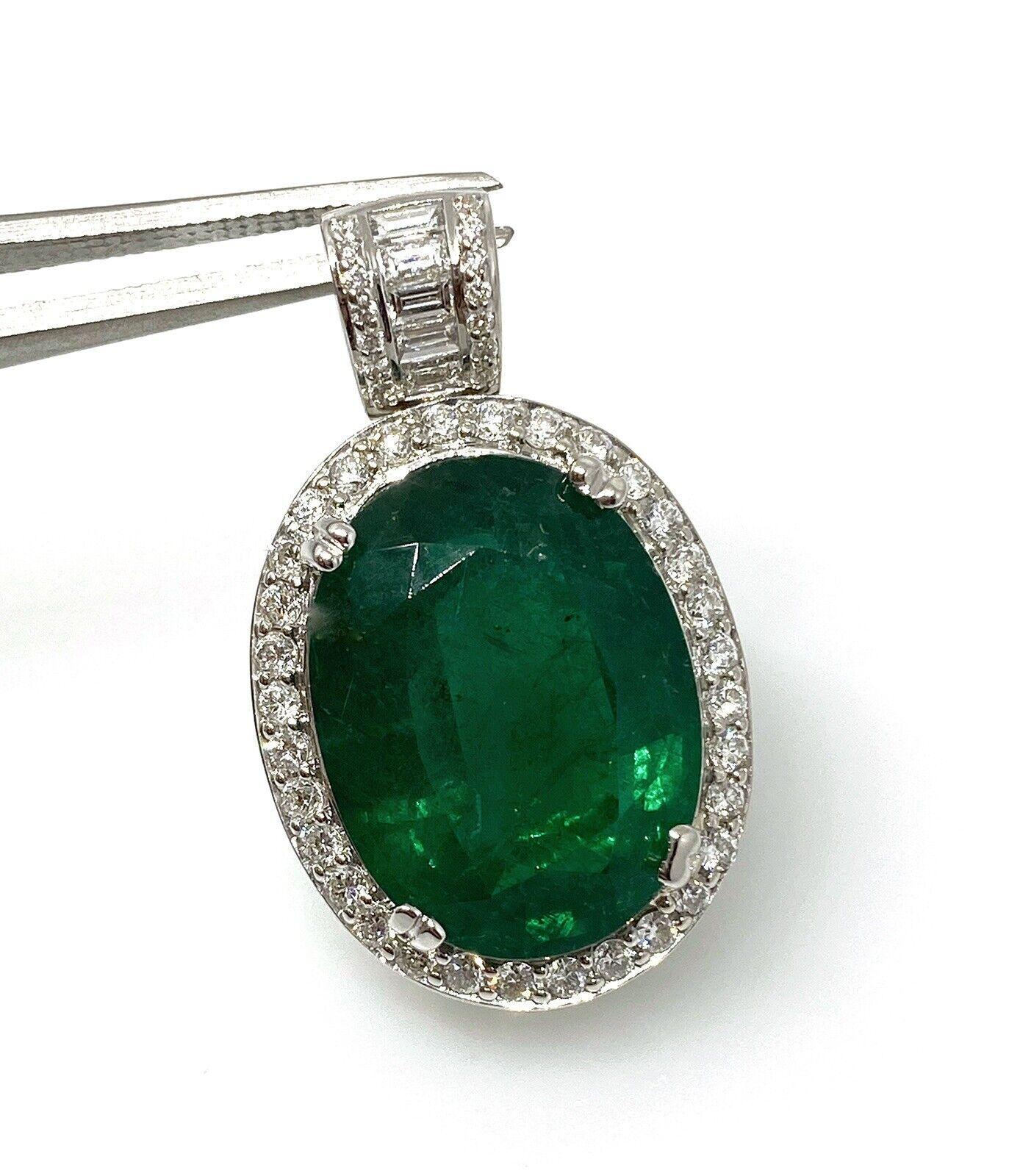 GIA Certified 11.76 Carat Oval Emerald and Diamond Pendant in 18k White Gold In Excellent Condition For Sale In La Jolla, CA