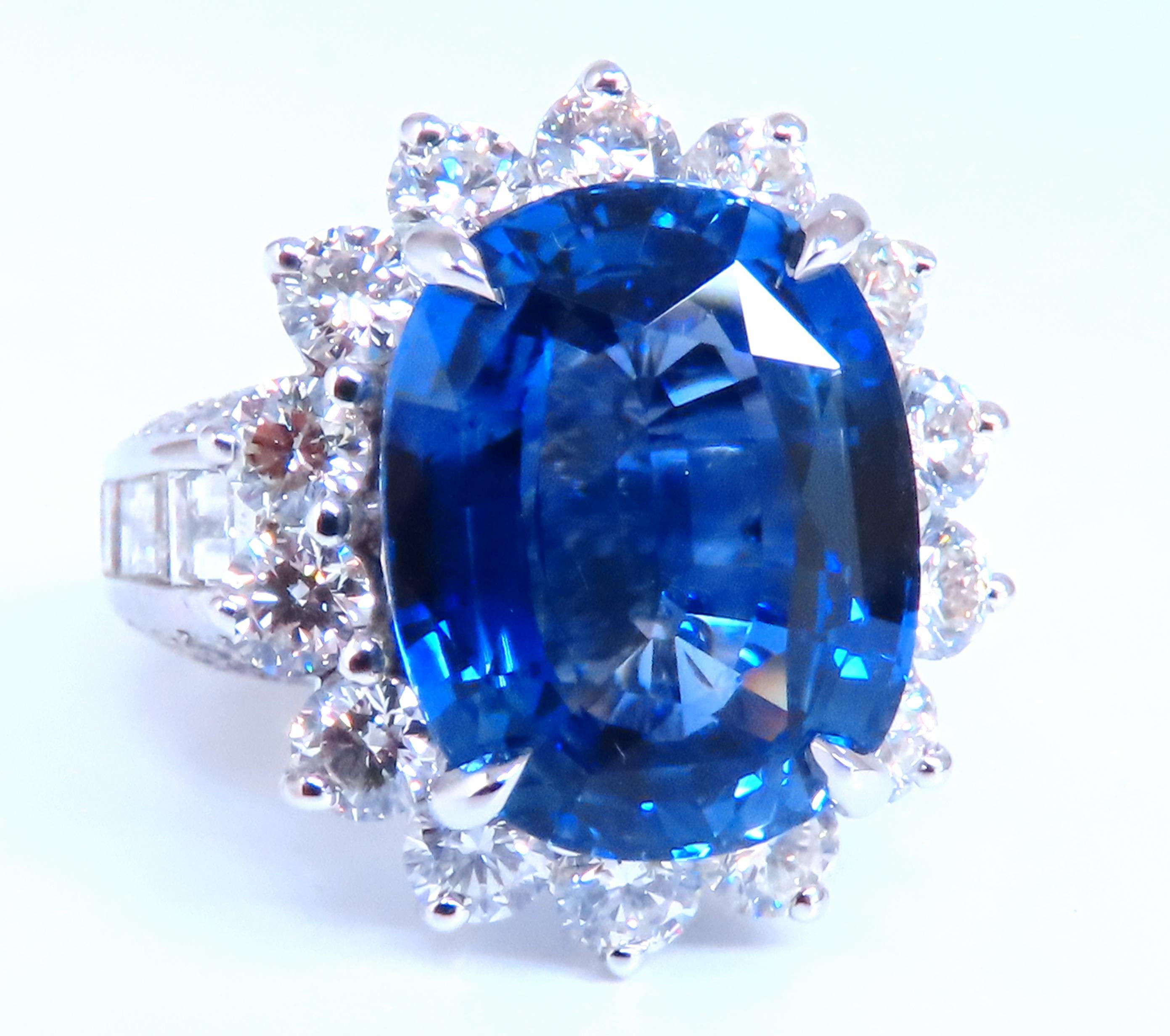 GIA Certified Natural Sapphire Ring
Report 2231463659
15.19 x 12.12 x 6.49mm
Transparent, Heated
2.75ct Natural Round Diamonds
G-H color vs-2 clarity
14kt white gold.
Deck of Ring: 20 x 19mm
Depth: 12mm
Size 6.5
$110,000 Appraisal certificate & Ring