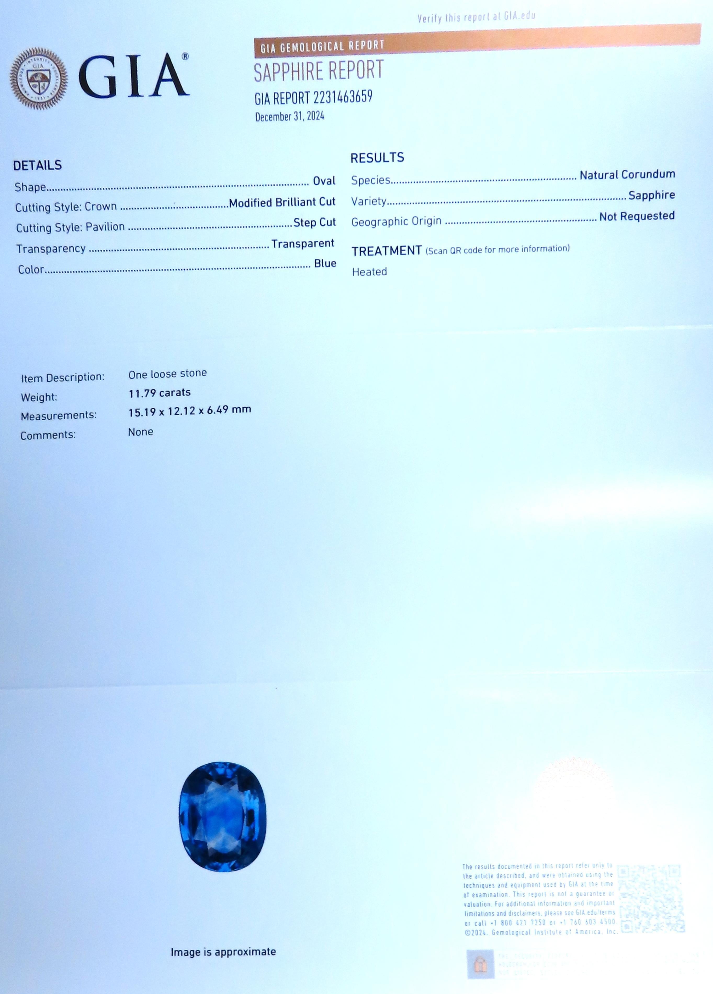 GIA Certified 11.79ct Natural Blue Sapphire Diamonds Ring 14kt Gold 85441 For Sale 1