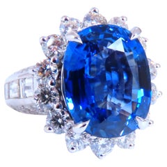 GIA Certificado 11.79ct Zafiro Azul Natural Diamantes Anillo Oro 14kt 85441