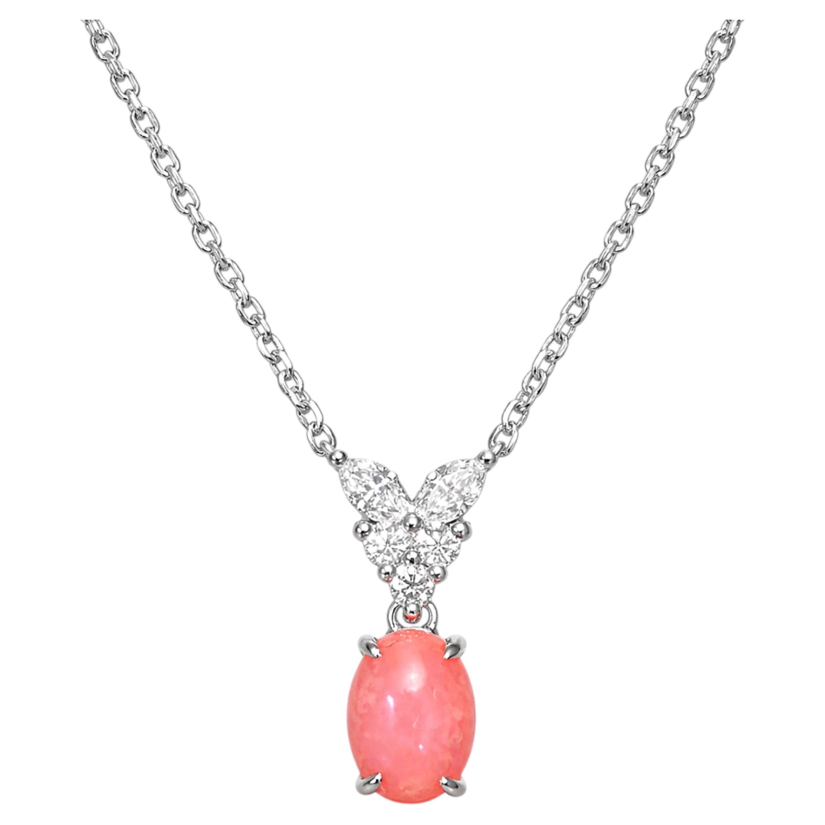 GIA Certified 1.17ct Conch Pearl and Marquise Diamond Necklace in 18K White Gold
