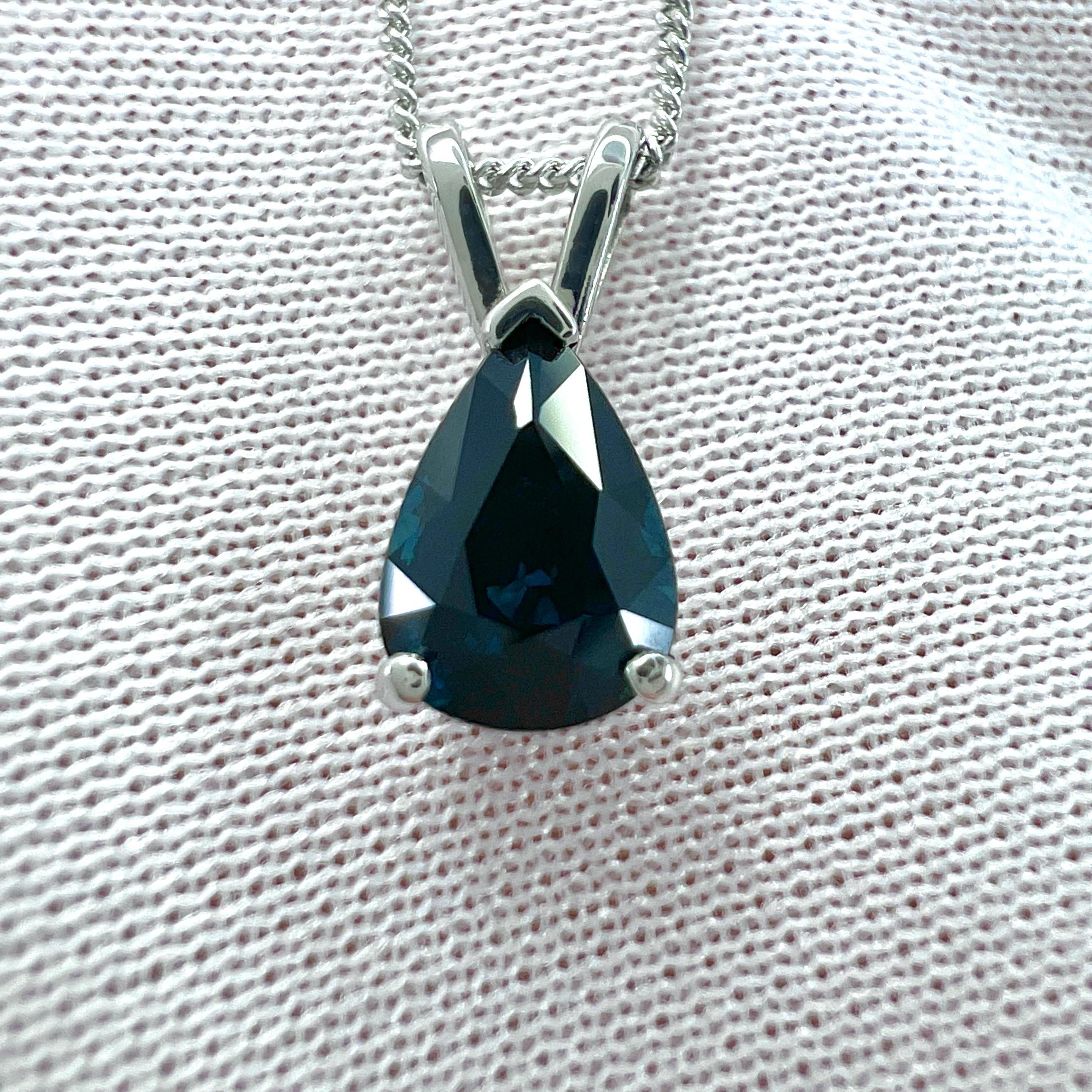 GIA Certified Untreated Deep Blue Sapphire 18k White Gold Pendant Necklace.

1.17 Carat blue sapphire with a fine deep blue colour and excellent clarity. Very clean stone.
Totally untreated and unheated, very rare for natural sapphires. Confirmed on