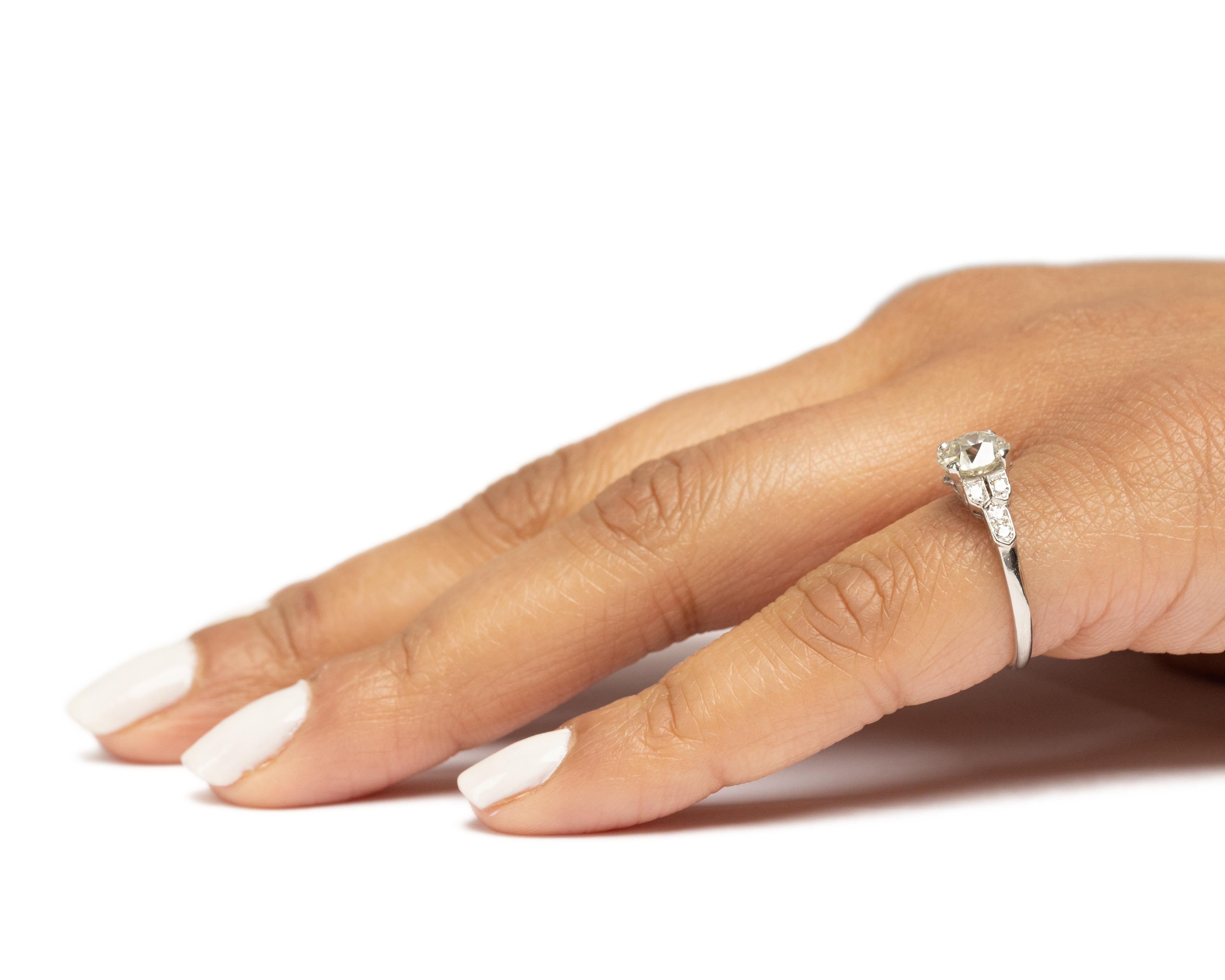 Gia Certified 1.18 Carat Art Deco Diamond Platinum Engagement Ring For Sale 2