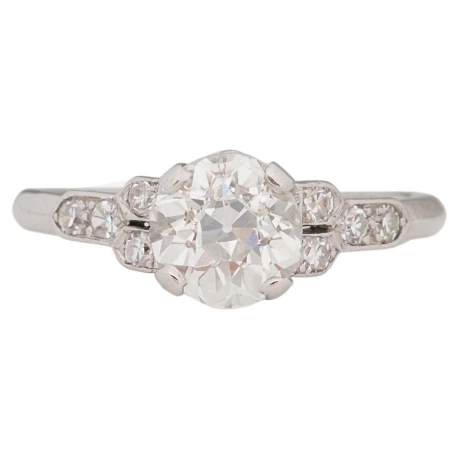 Gia Certified 1.18 Carat Art Deco Diamond Platinum Engagement Ring For Sale