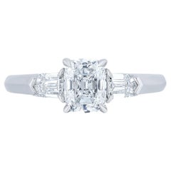 GIA Certified 1.18 Carat Cushion and Bullet Side Three Stone Engagement Ring