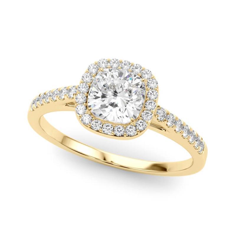 Taglio cuscino GIA Certified 1,18 Carat Cushion Halo Pave Anello con diamanti in oro giallo 18K in vendita