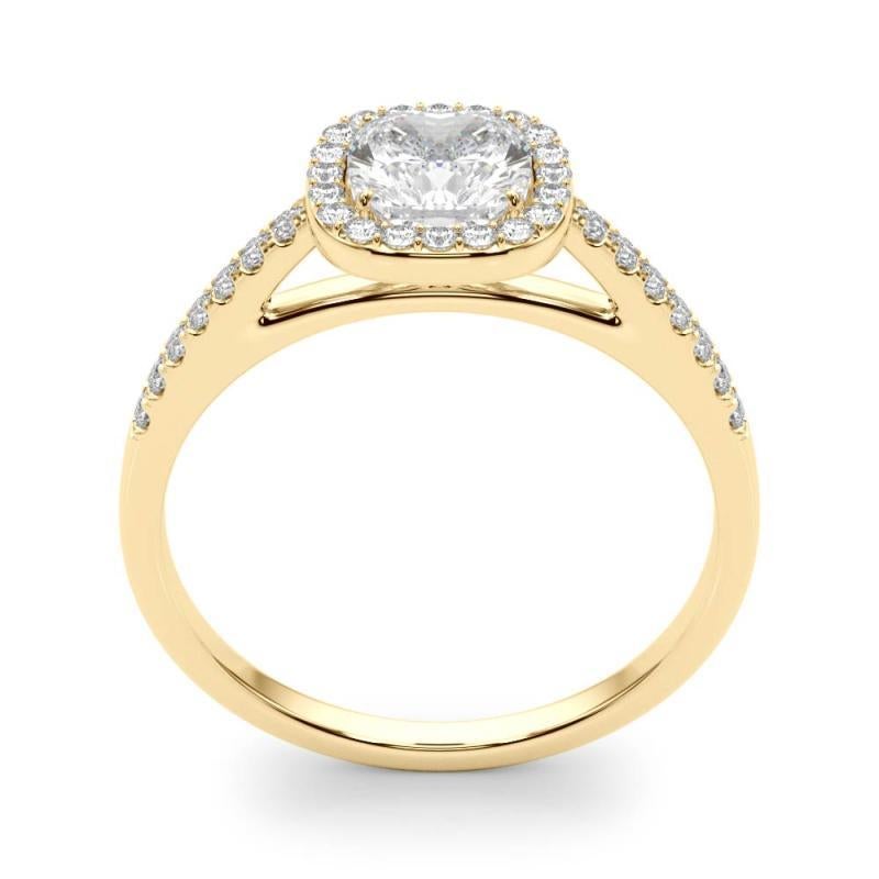 Donna GIA Certified 1,18 Carat Cushion Halo Pave Anello con diamanti in oro giallo 18K in vendita