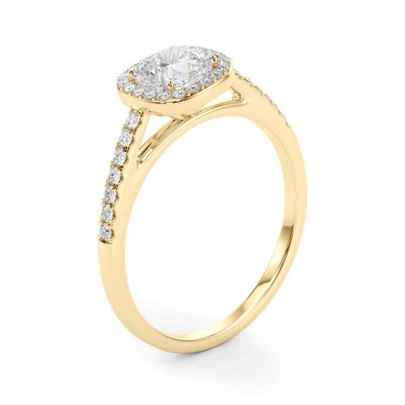 GIA Certified 1,18 Carat Cushion Halo Pave Anello con diamanti in oro giallo 18K in vendita 1