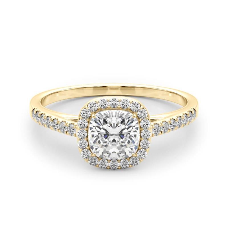 GIA Certified 1.18 Carat Cushion Halo Pave 18K Yellow Gold Diamond Ring