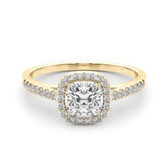 GIA Certified 1.18 Carat Cushion Halo Pave 18K Yellow Gold Diamond Ring