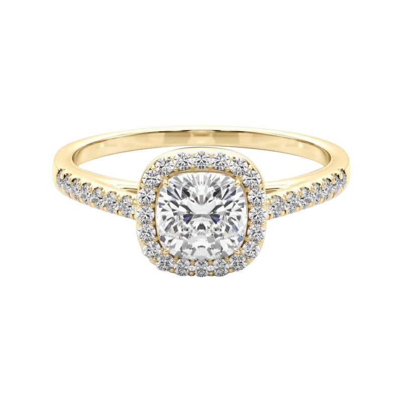 GIA zertifiziert 1,18 Karat Cushion Halo Pave 18K Gelbgold Diamantring