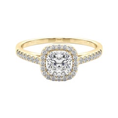 GIA zertifiziert 1,18 Karat Cushion Halo Pave 18K Gelbgold Diamantring