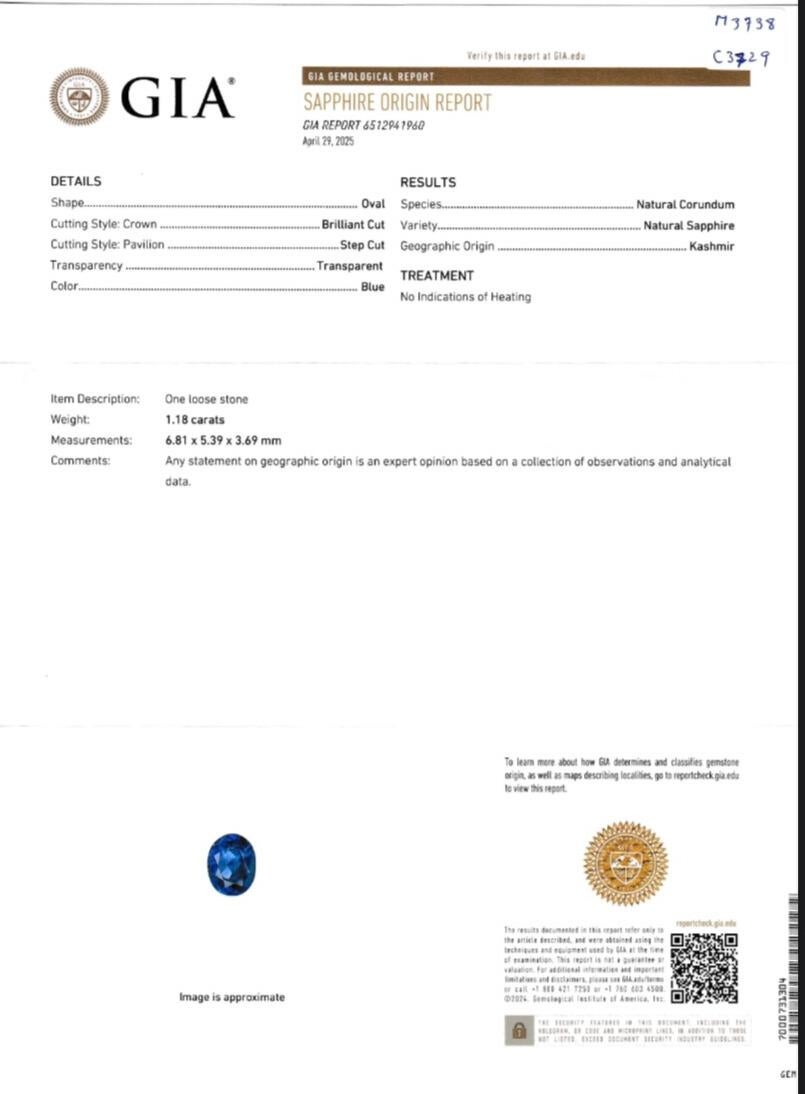 Bague en or 18 carats certifiée GRS de 1,18 carat de saphir bleu du Cachemire et de diamant Neuf - En vente à Bangkok, TH