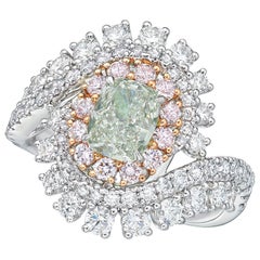 GIA Certified 1.18 Carat Light Green Diamond Ring
